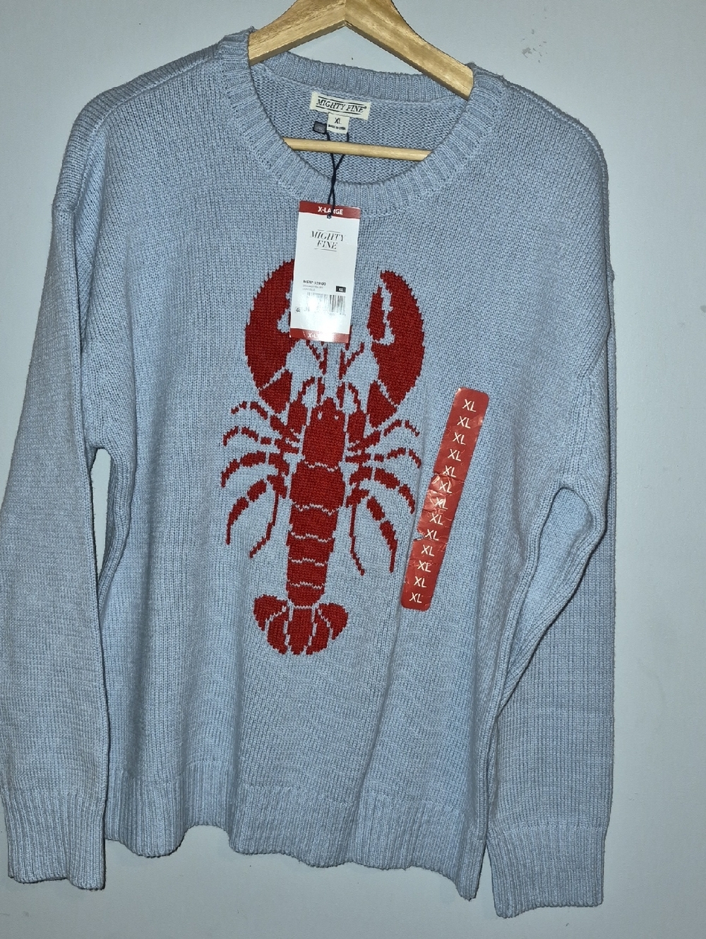 Mighty Fine Light Gray Sweater with Red Lobster Graphic